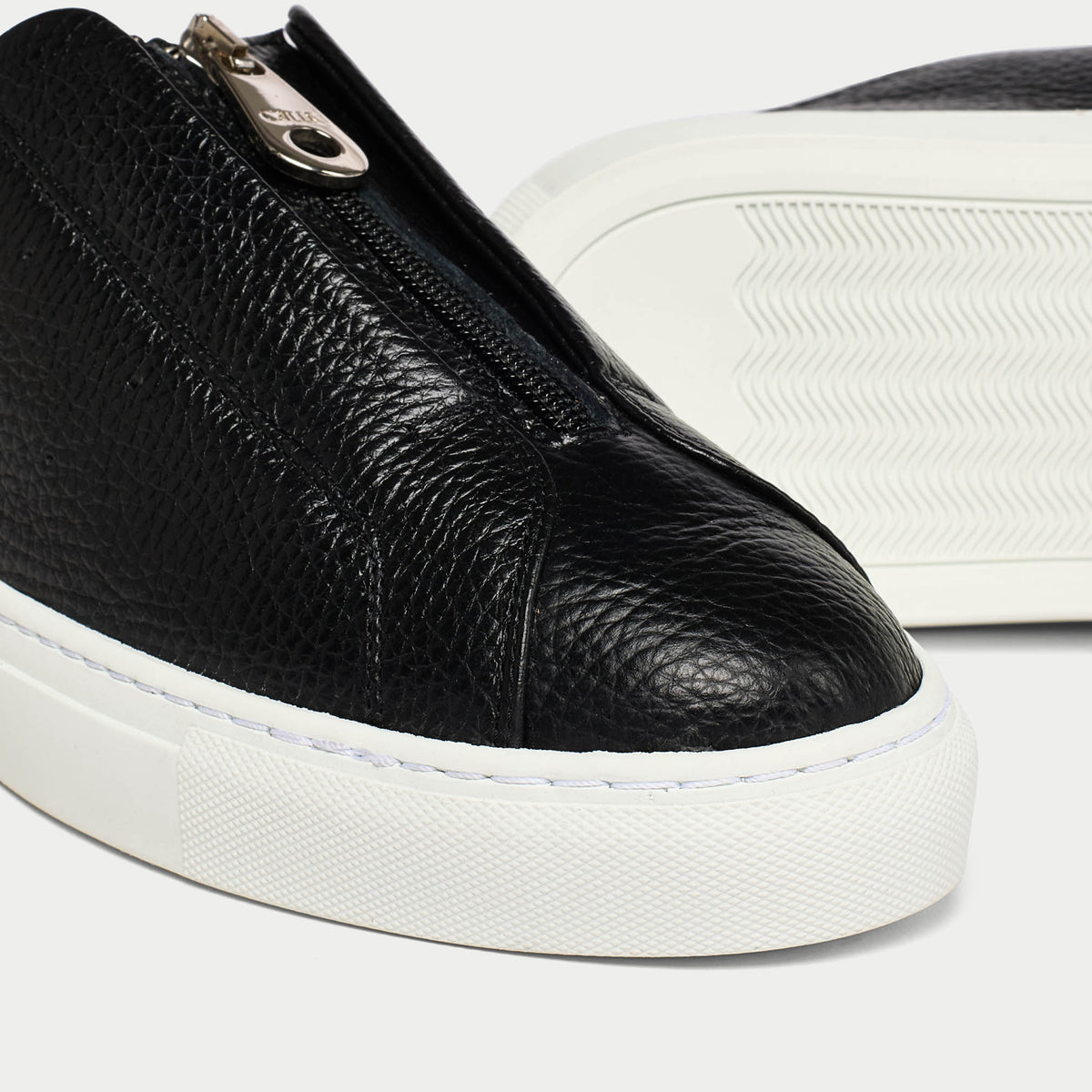 Estella - Black Leather Zip-Up Wide Fit Sneakers (image 4)