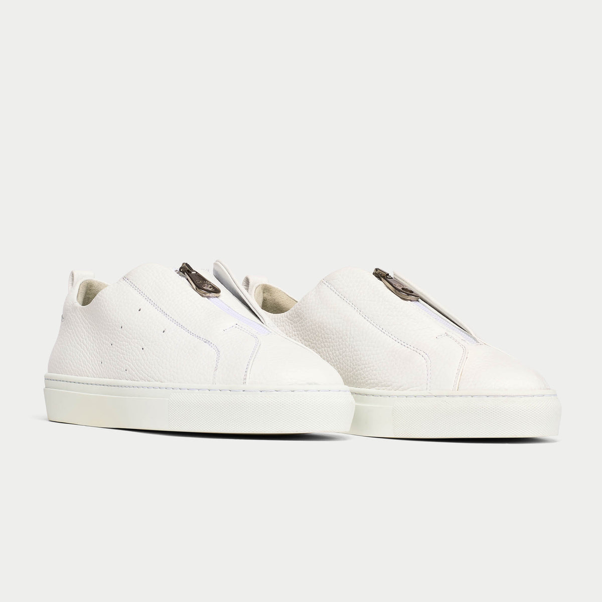 Estella - White Leather Zip-Up Wide Fit Sneakers (image 4)