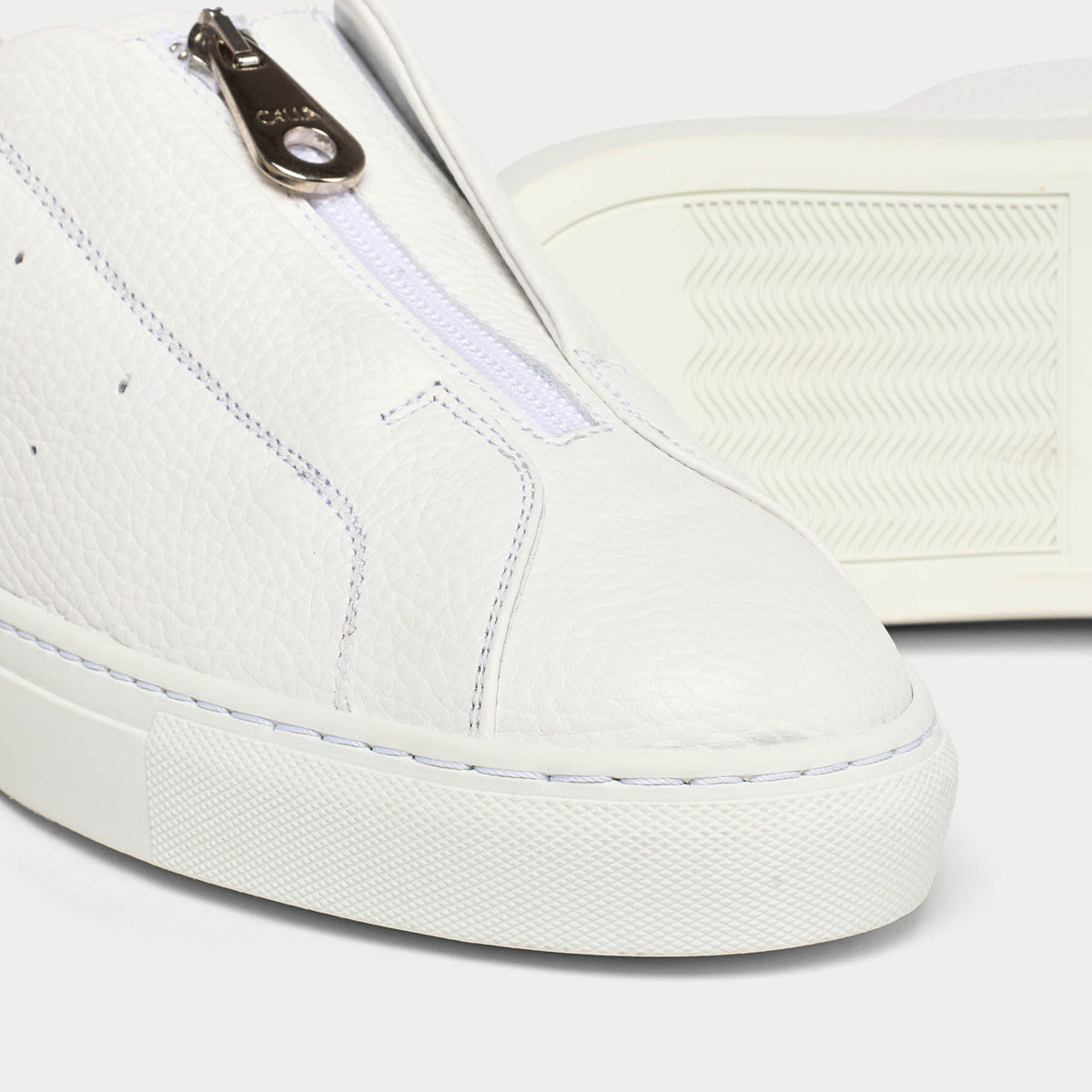 Estella - White Leather Zip-Up Wide Fit Sneakers (image 3)