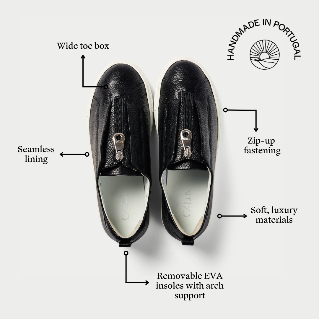 Estella - Black Leather Zip-Up Wide Fit Sneakers (image 6)