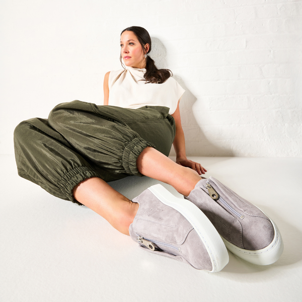 Estella pale gray suede wide fit sneakers