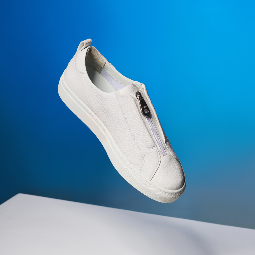 Estella - White Leather Zip-Up Wide Fit Sneakers (image 7)