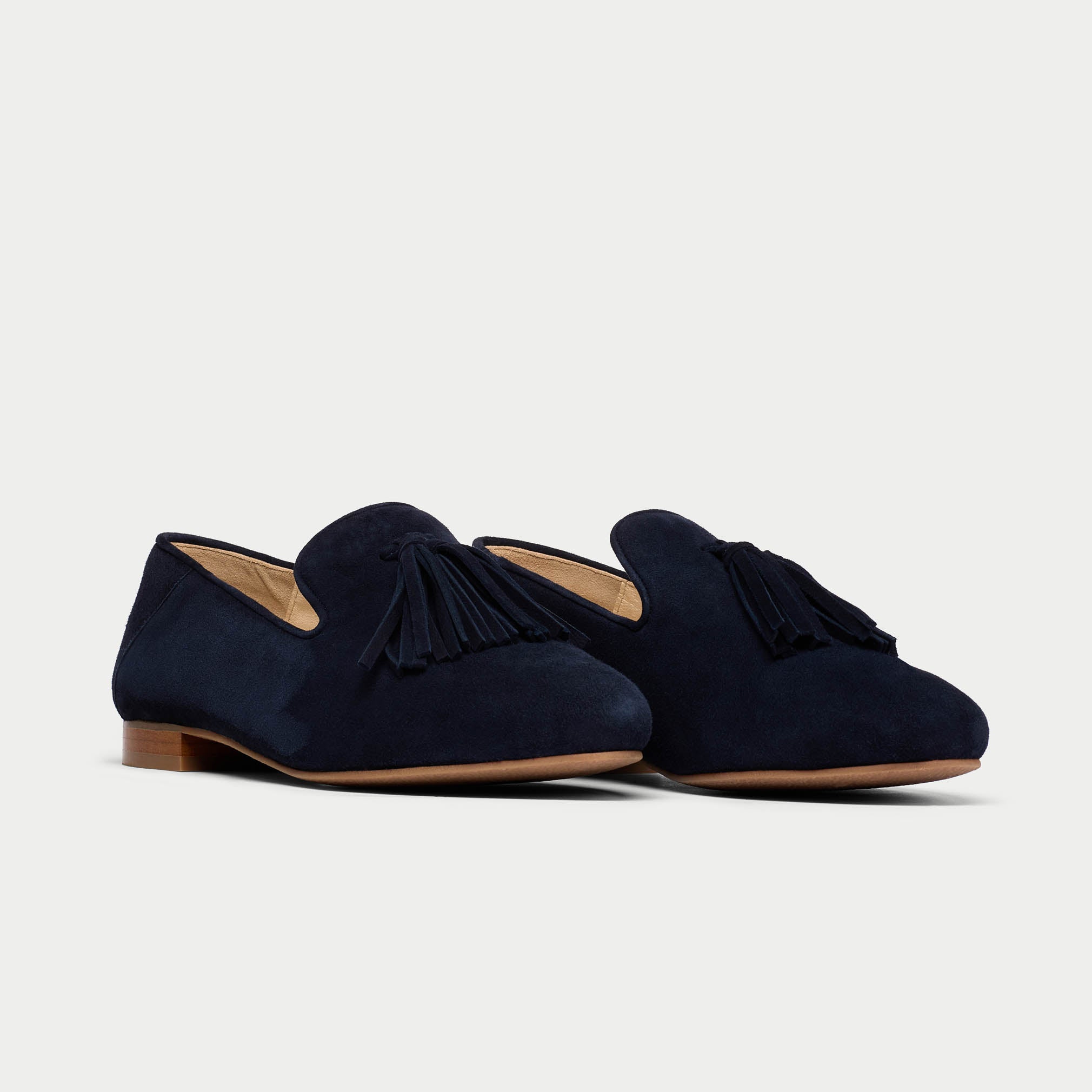 Freya deep navy suede loafers pair