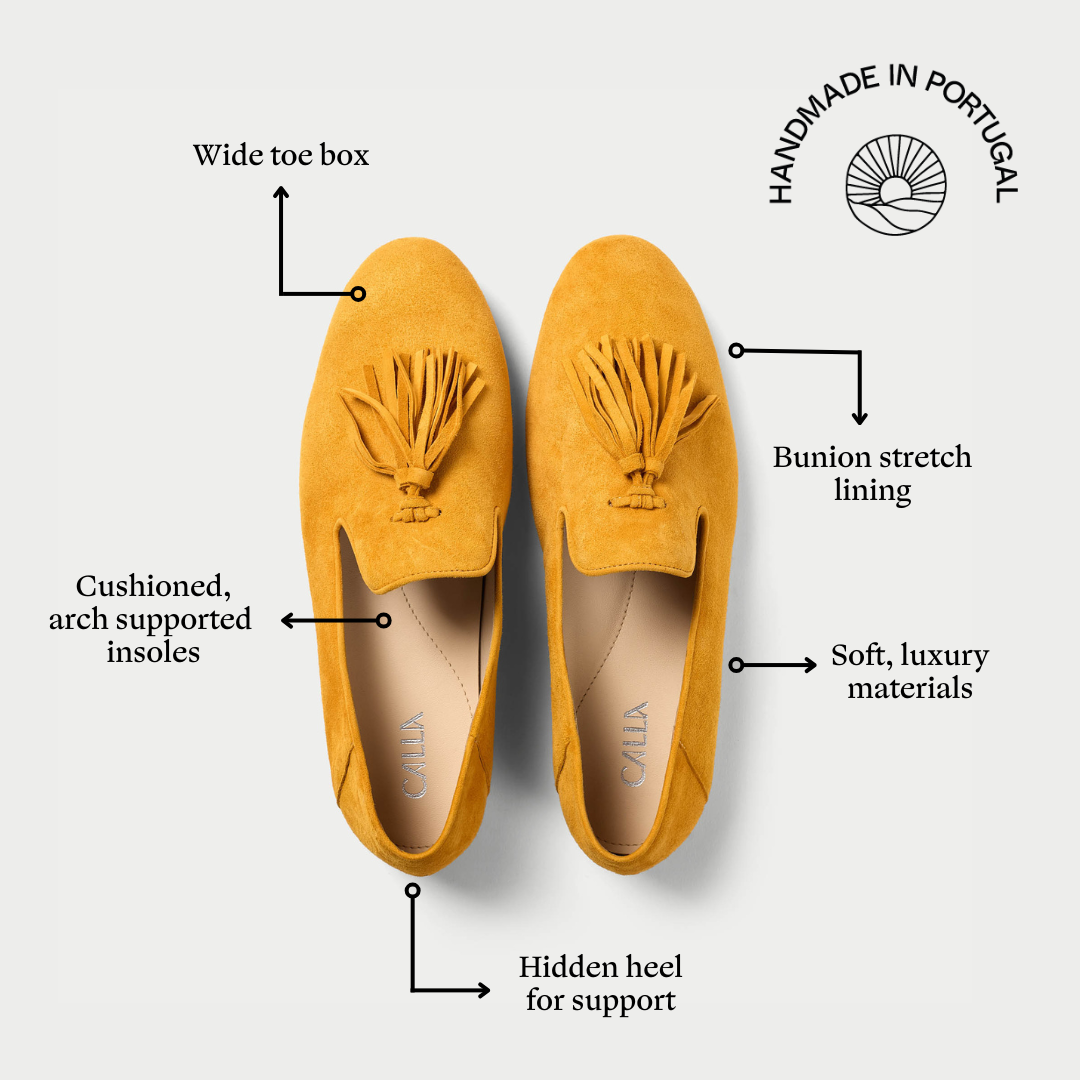 Freya mustard suede loafers features