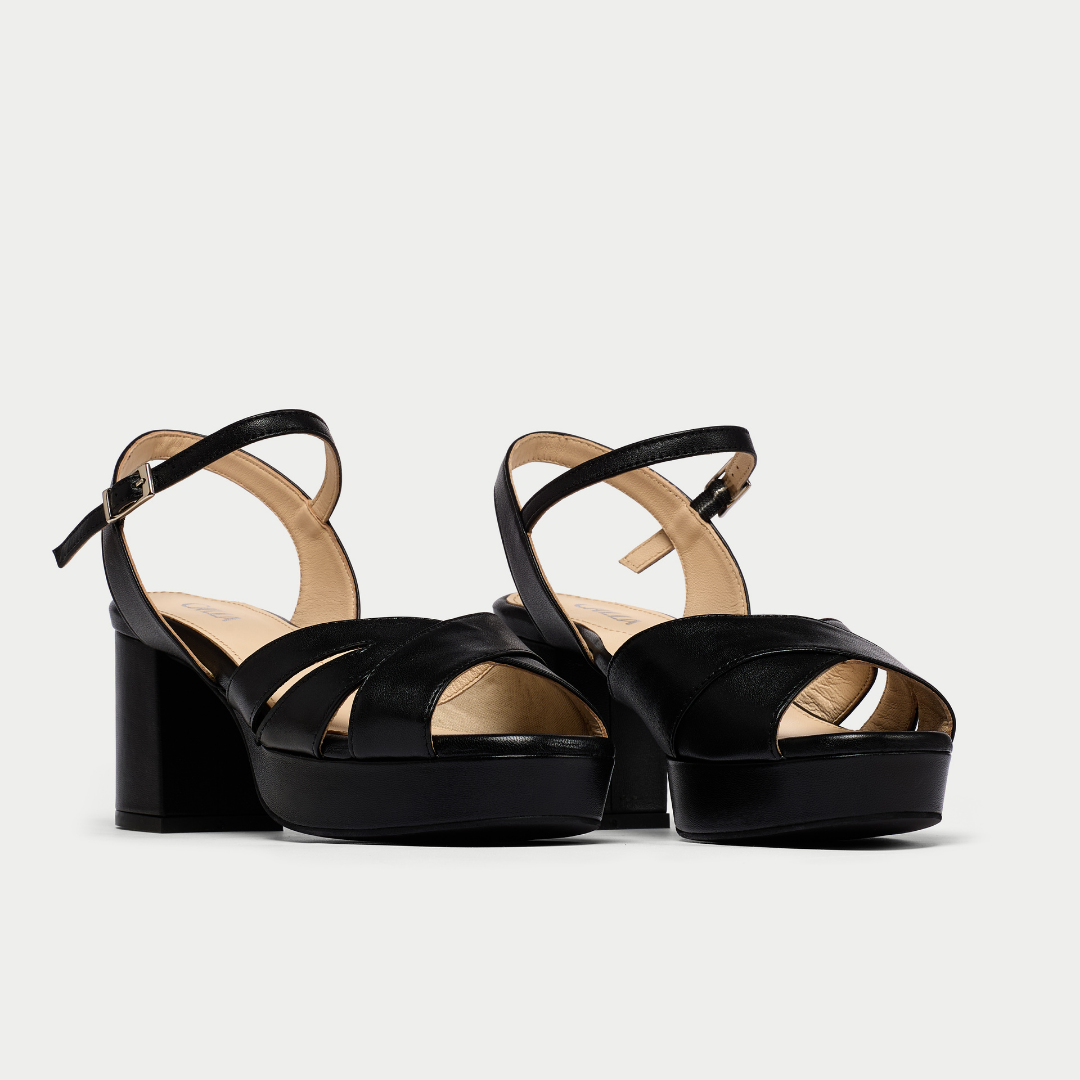 Gracie - Black Leather Block Heels (image 2)