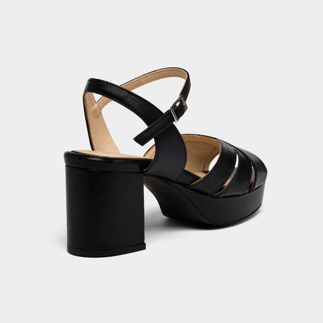 Gracie - Black Leather Block Heels (image 5)