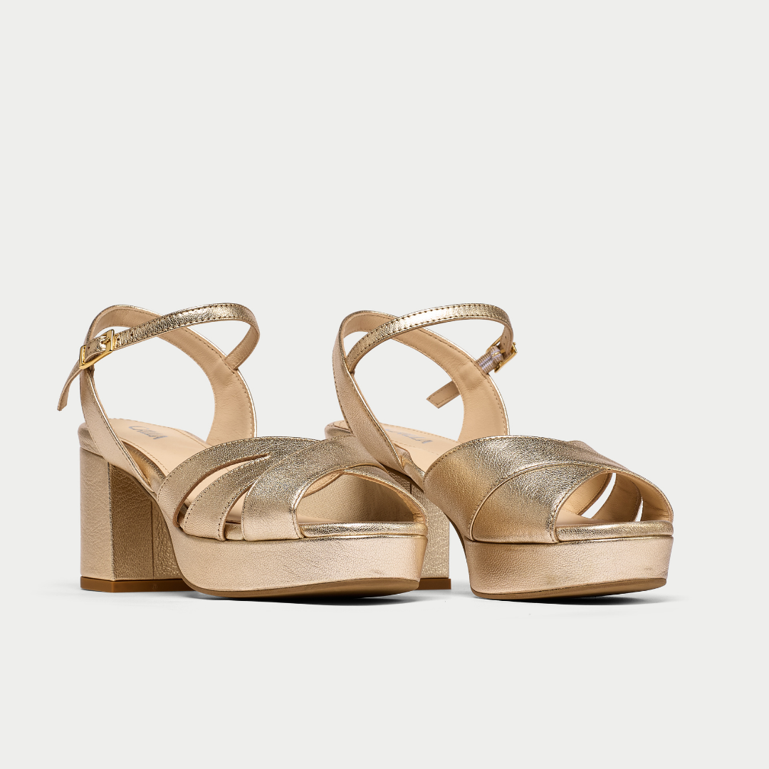 Gracie champagne heel sandals pair