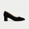 Black shoe on a light gray background
