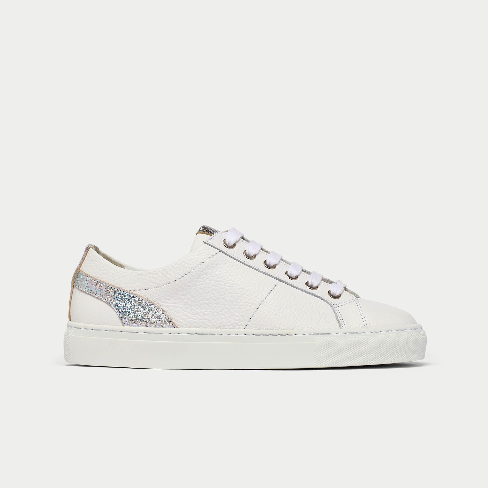 Luna holographic white sneakers for bunions side view