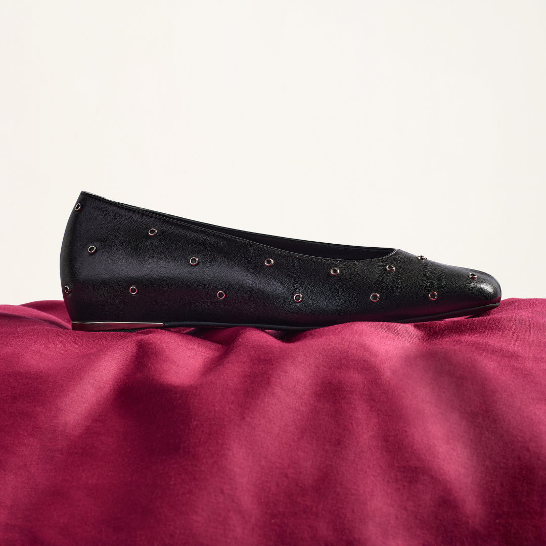 Lucinda - Black Studded Leather Ballerinas (image 6)