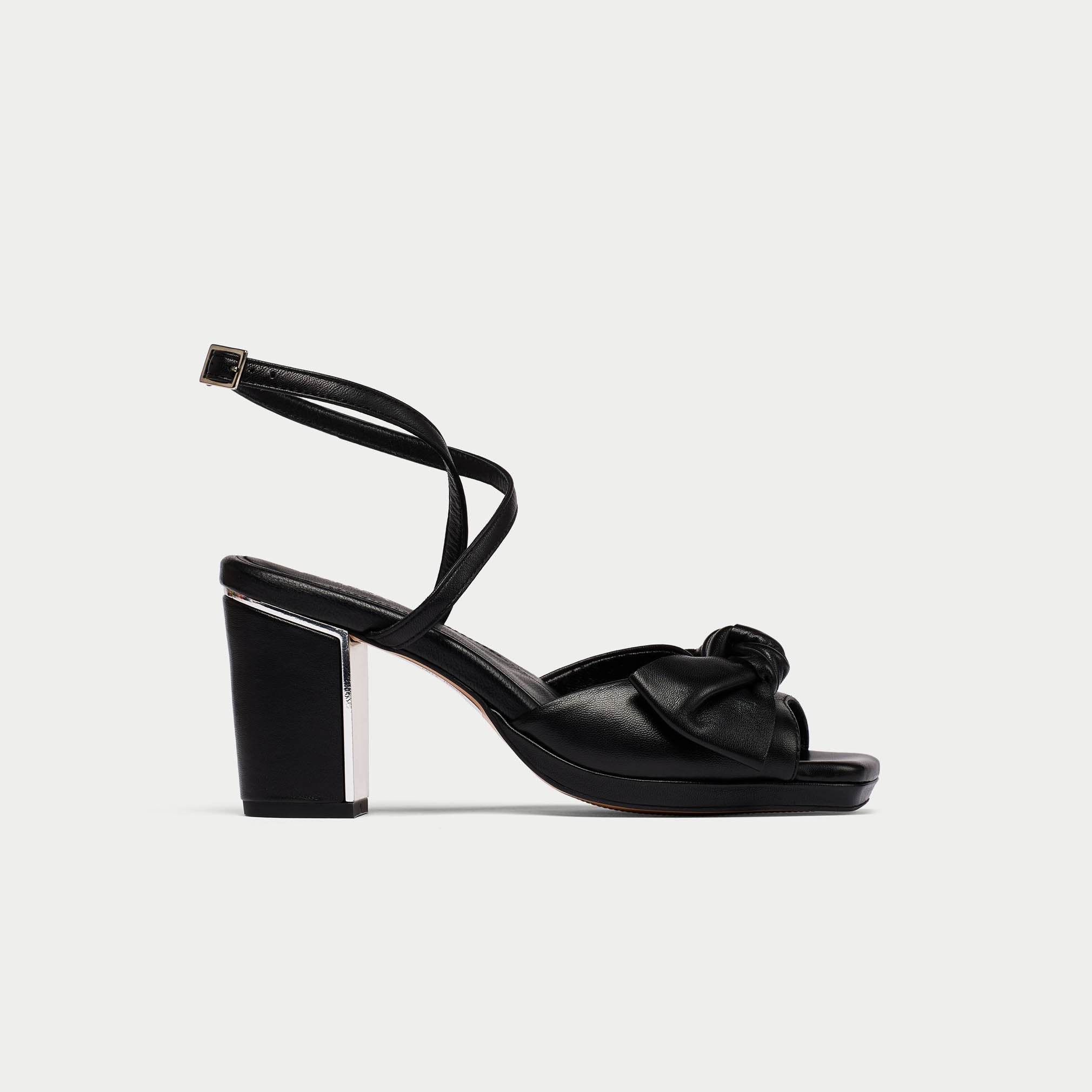 Lydia black leather sandal shoe side view