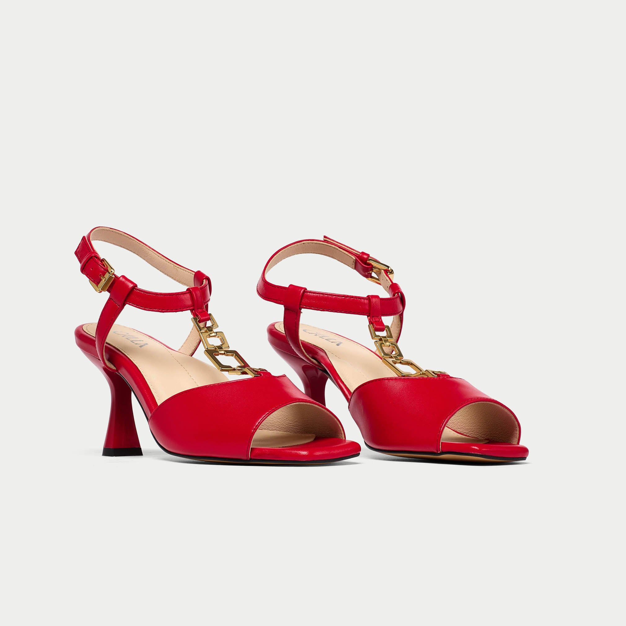 Pamela red leather sandals for bunions front/side view