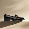 Rebecca black leather loafer side view