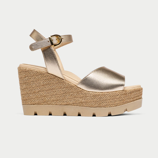 Calla Shoes | Rosa | Champagne metallic wedge sandal for bunions