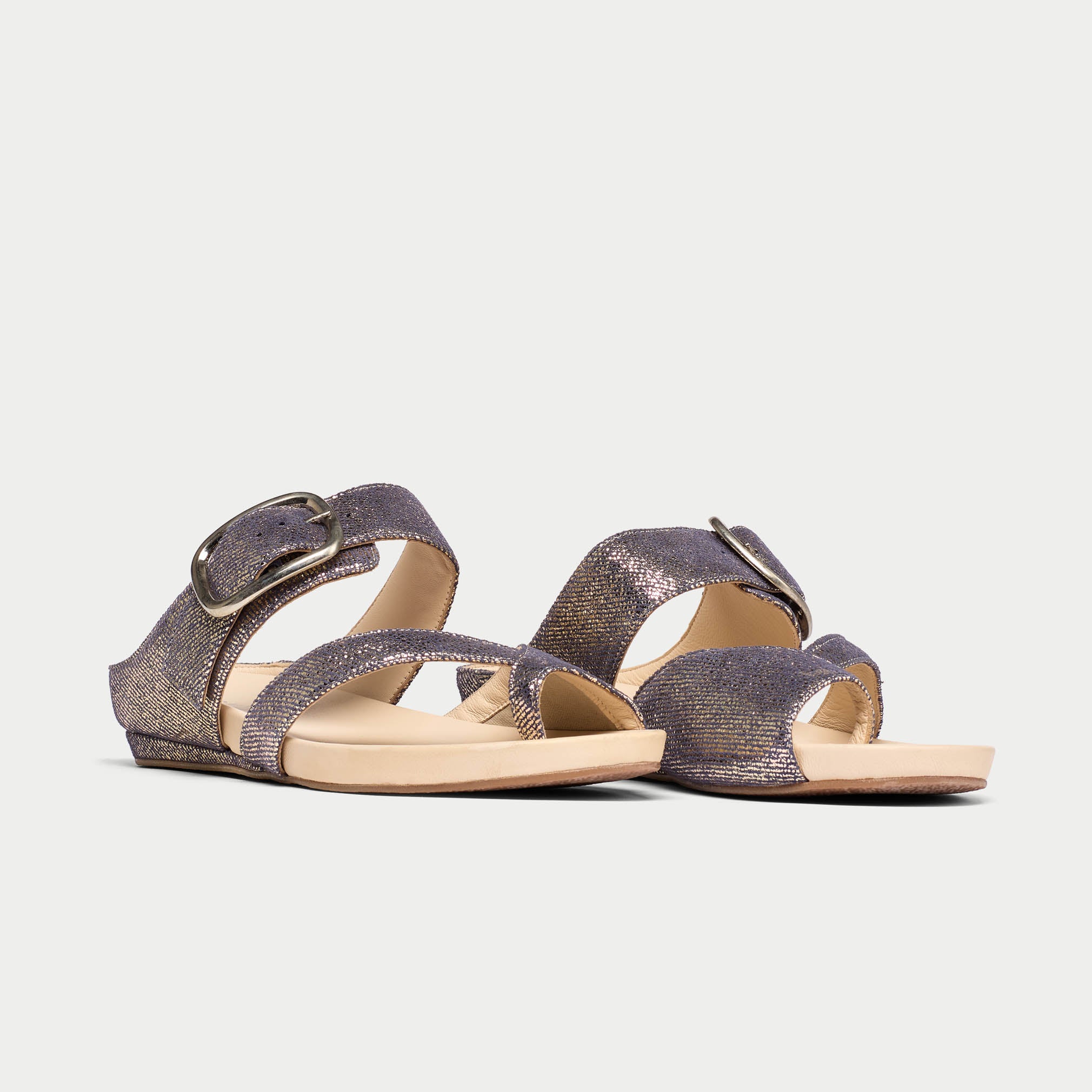 Ruby metallic denim sandal pair