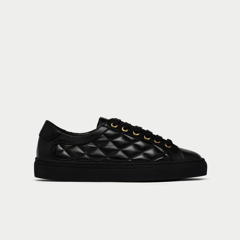 Star - Black Quilted Leather Wide Fit Sneakers