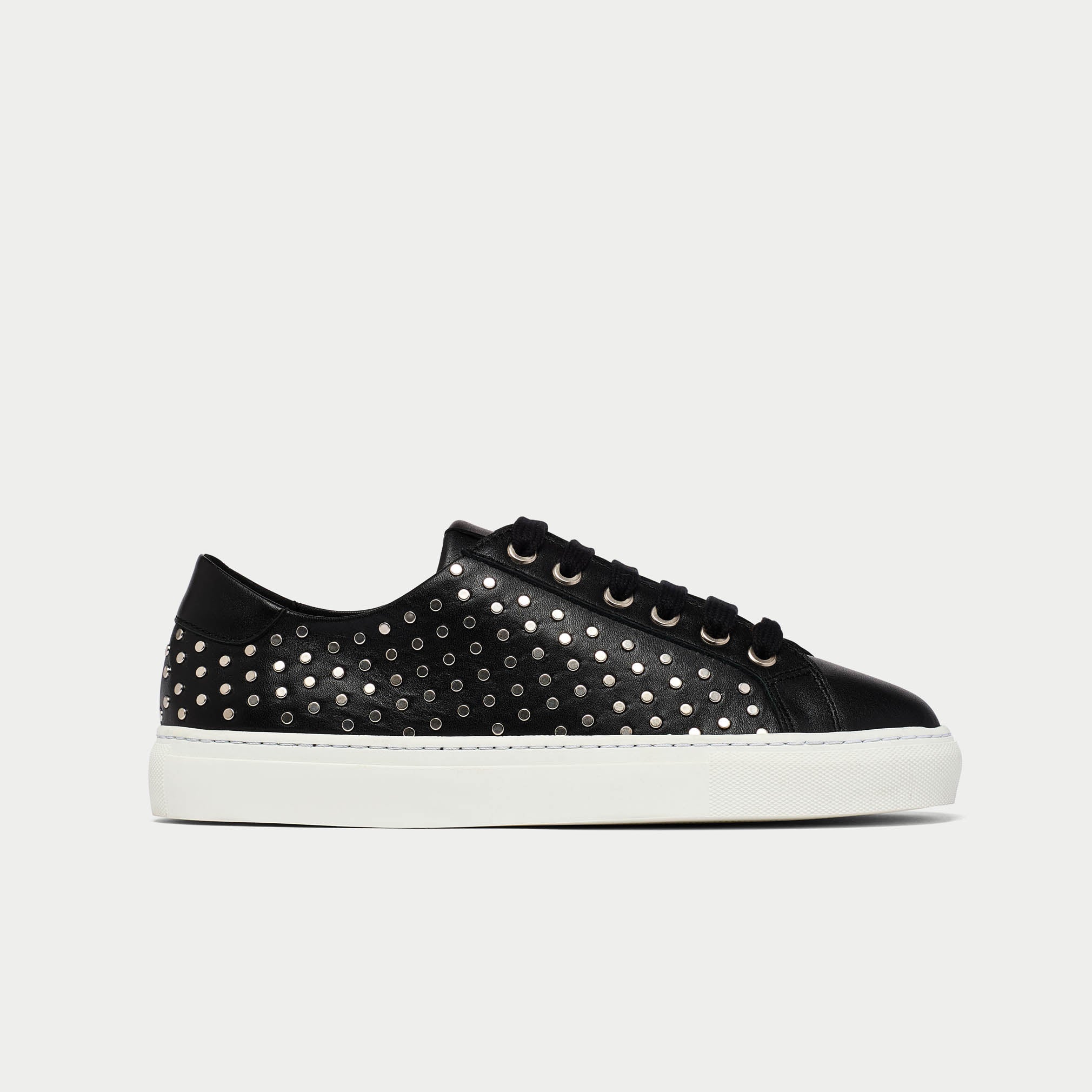 Star black studded sneakers for wide feet side view