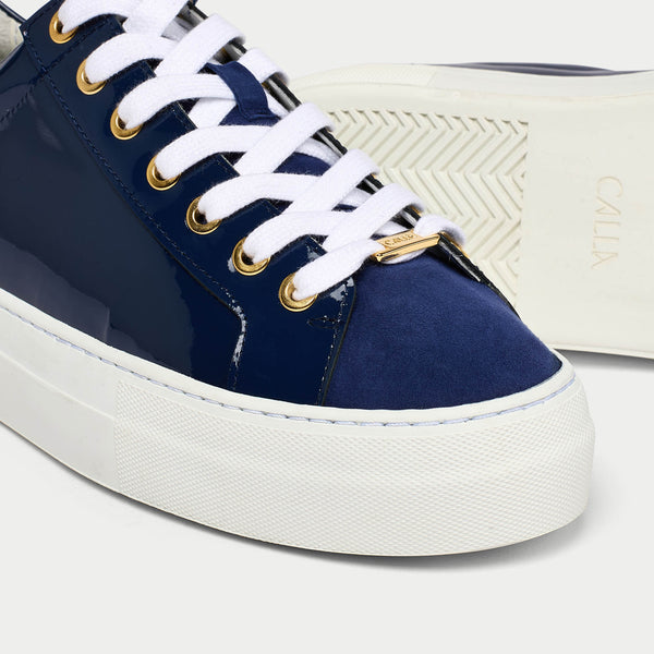 Saturn navy patent and suede sneakers