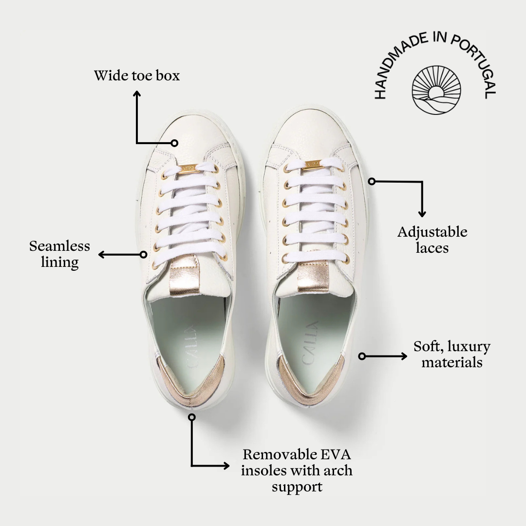 Star - Grain White Leather & Champagne Wide Fit Sneakers (image 5)