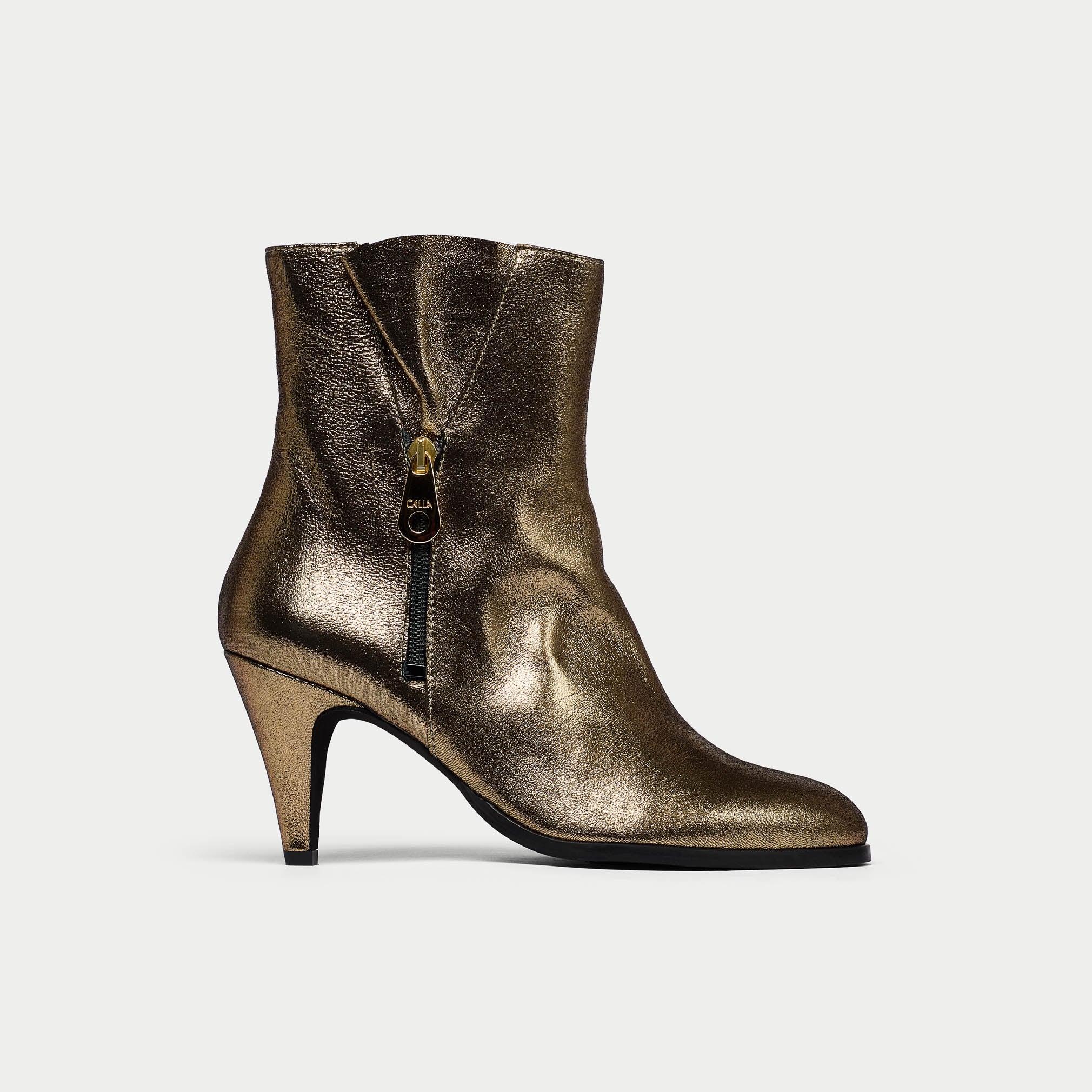 Susie gold leather boots for bunions side view