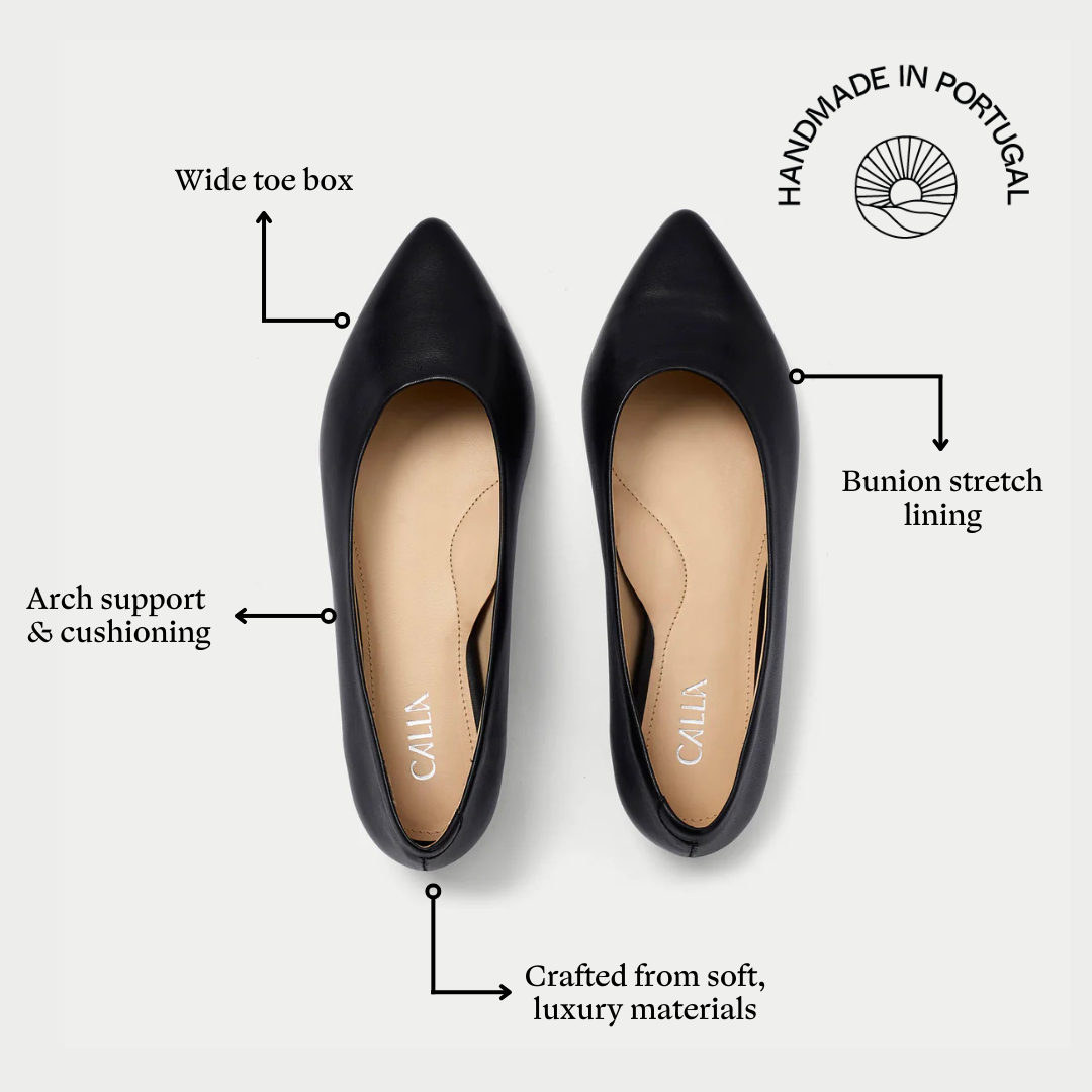 Agata black leather flats features