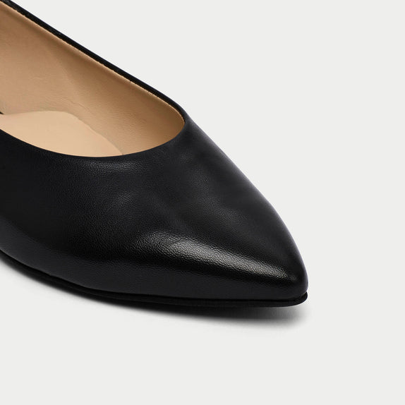 close up of black flats for bunions