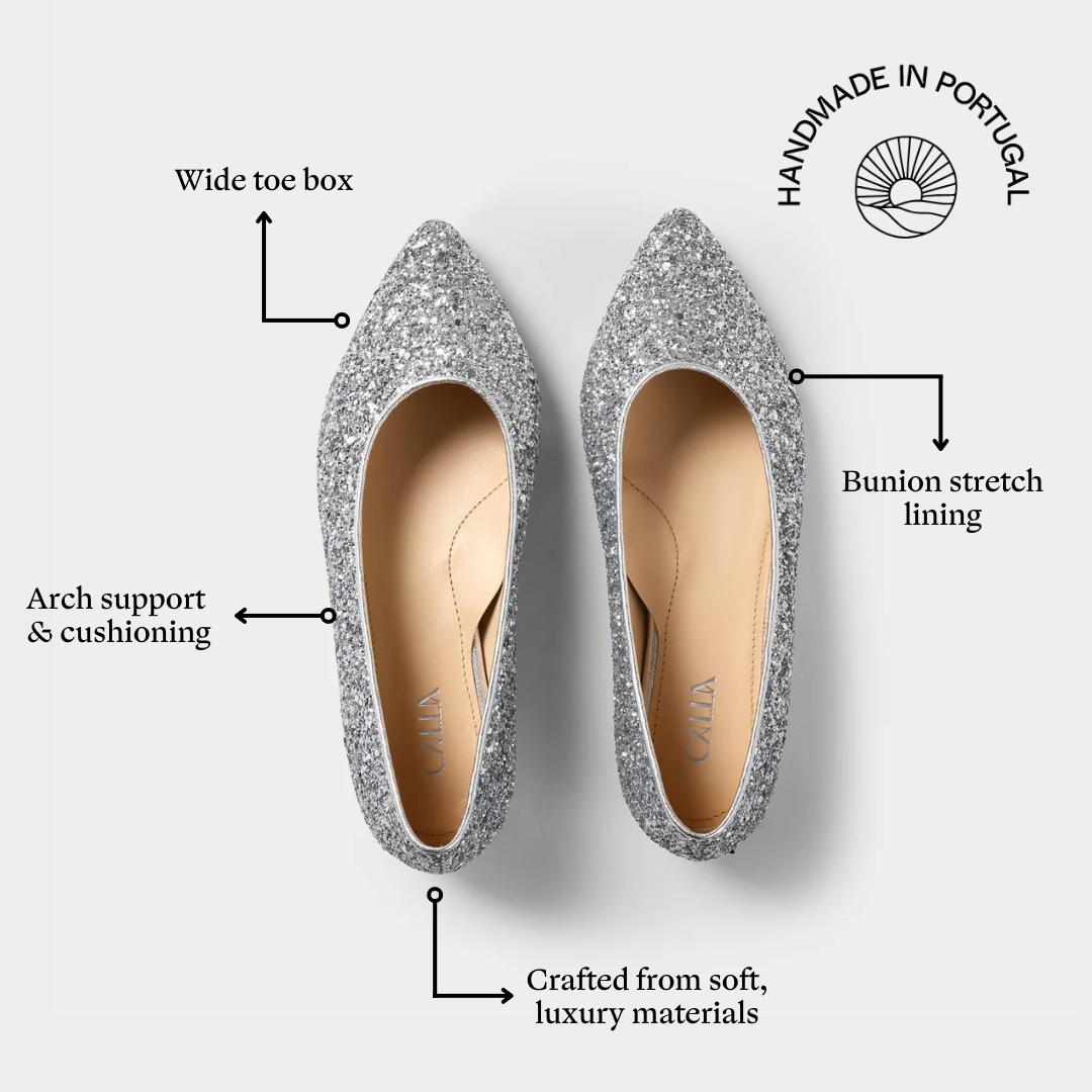 Agata silver sparkle flats features