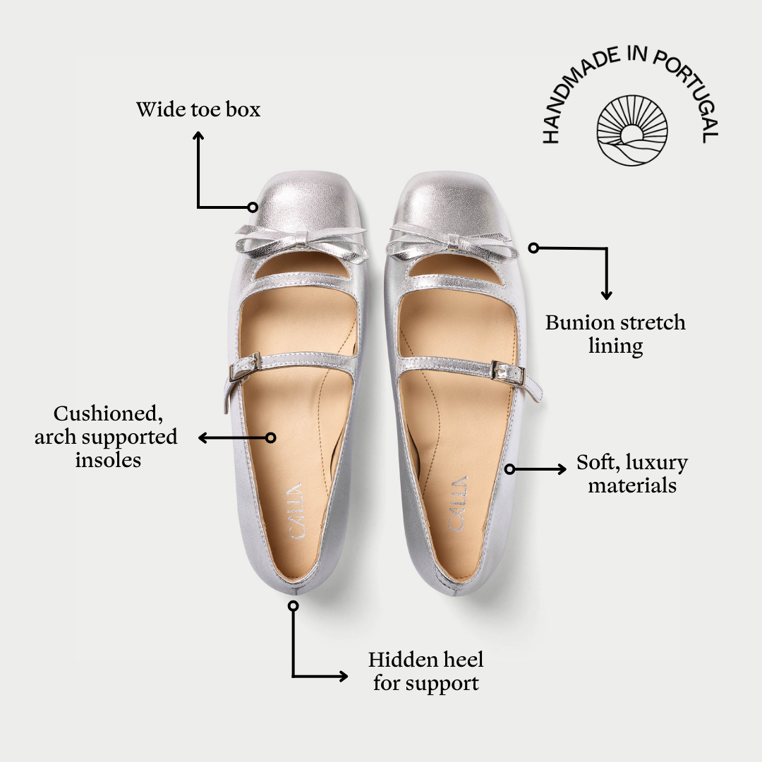 Alexa silver leather ballerinas features