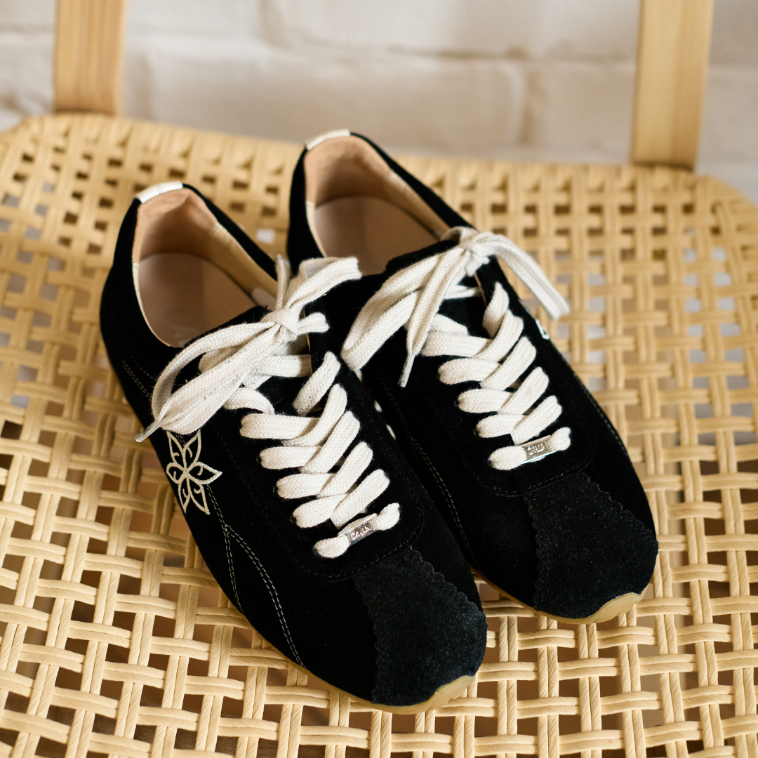 Aurora - Black Suede Wide Fit Sneakers