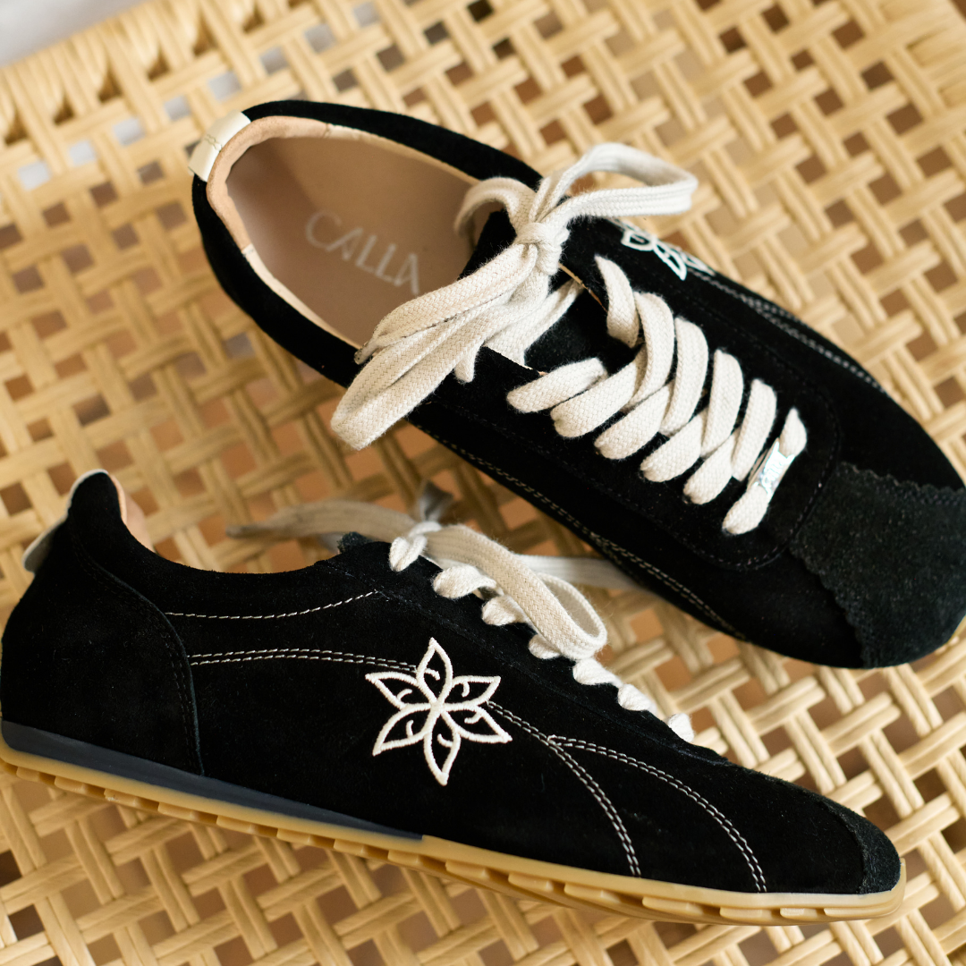 Aurora - Black Suede Wide Fit Sneakers