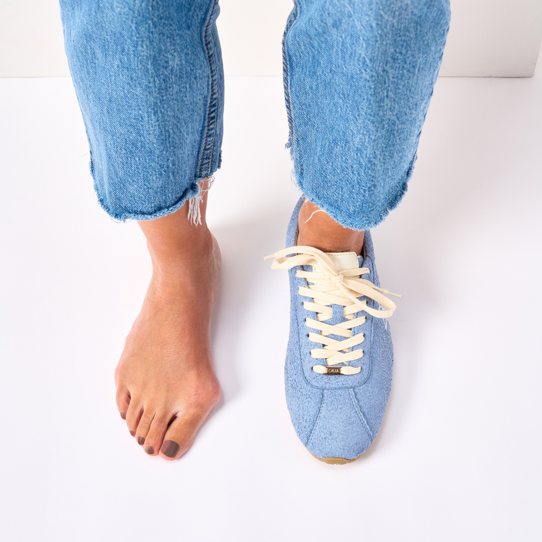 Aurora - Ice Blue Suede Wide Fit Sneakers