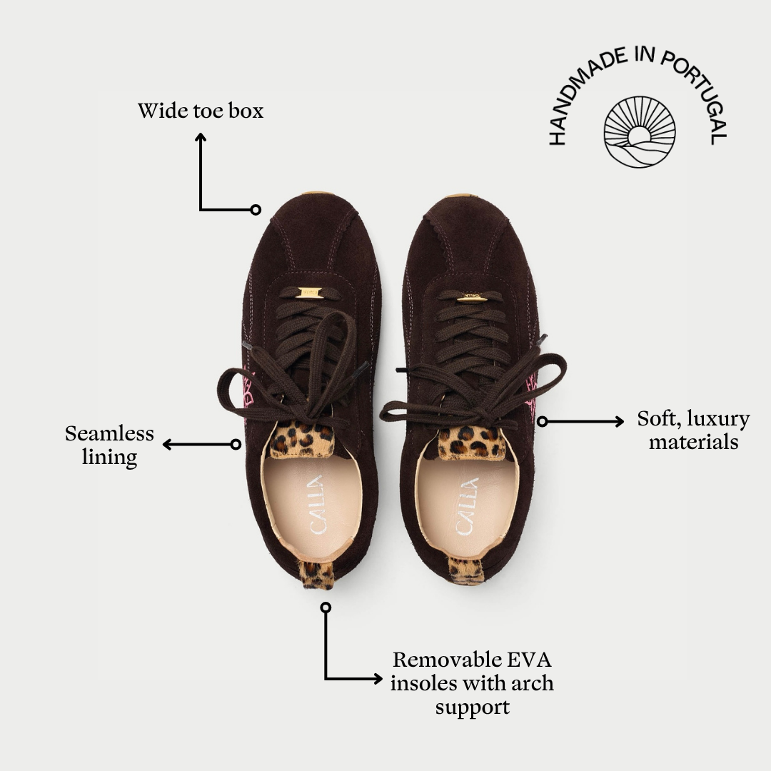 Aurora - Chocolate & Leopard Suede Wide Fit Sneakers