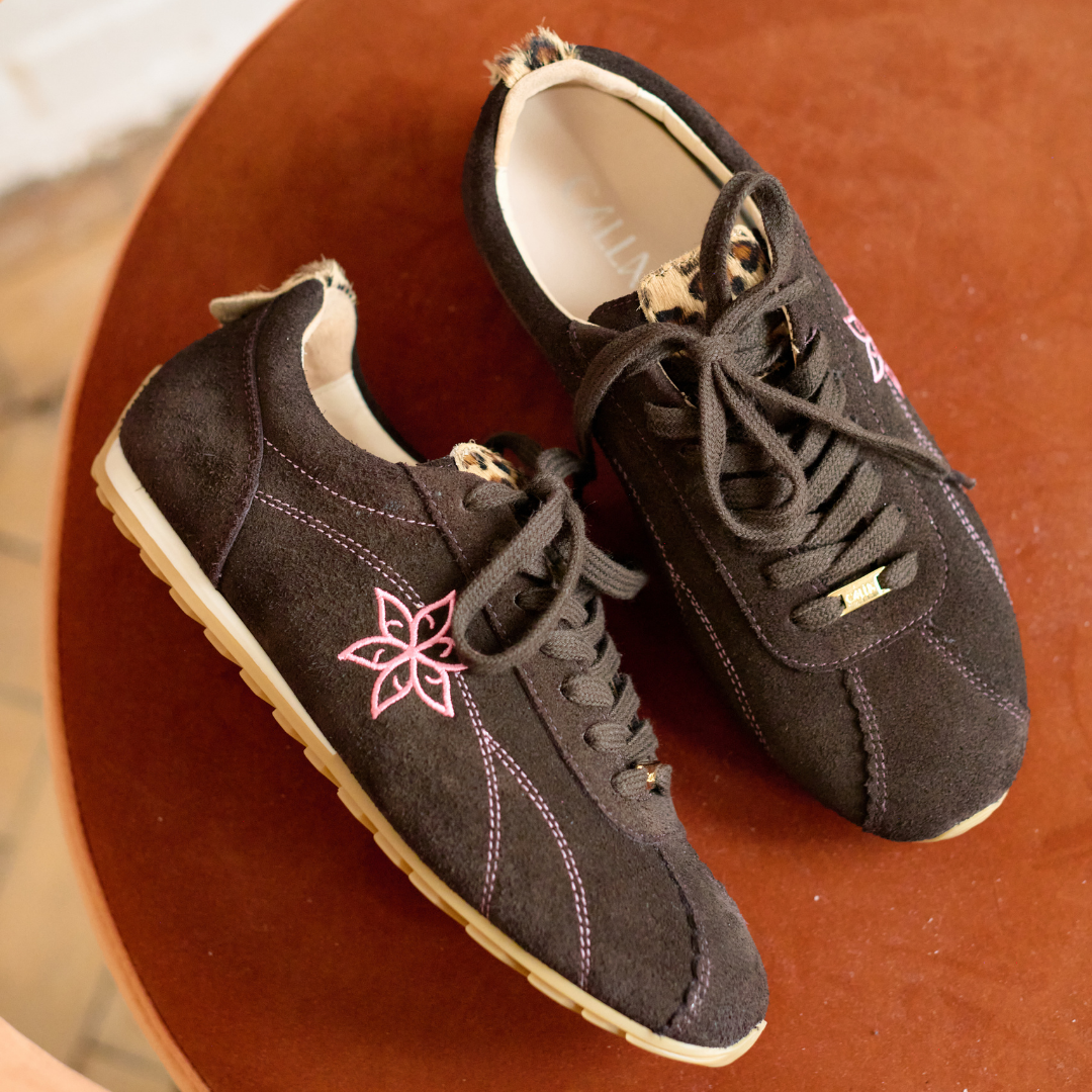 Aurora - Chocolate & Leopard Suede Wide Fit Sneakers