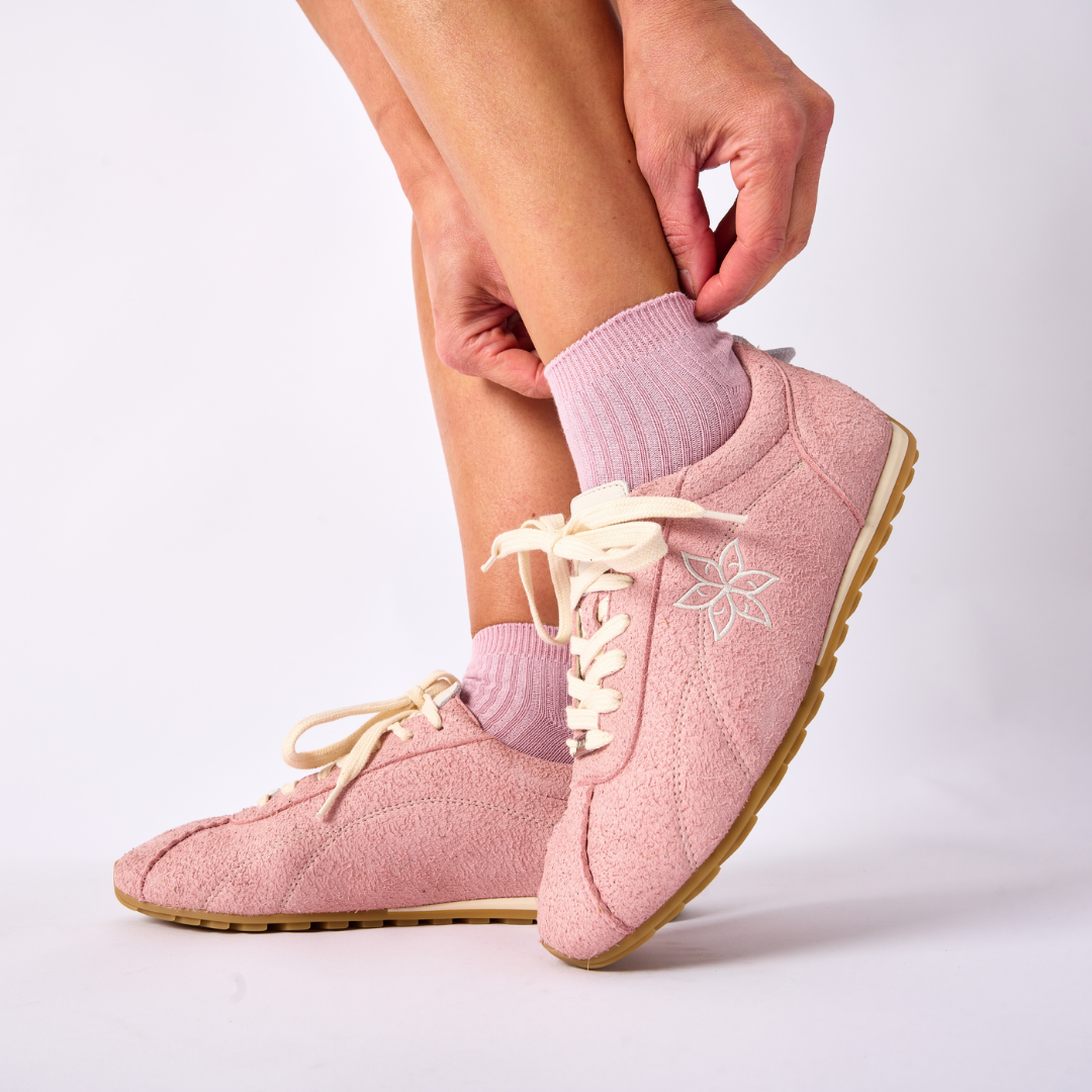 Aurora - Baby Pink Suede Wide Fit Sneakers (image 1)