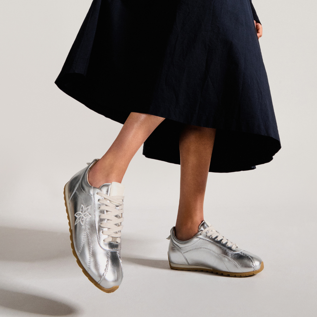Aurora - Silver Leather Wide Fit Sneakers