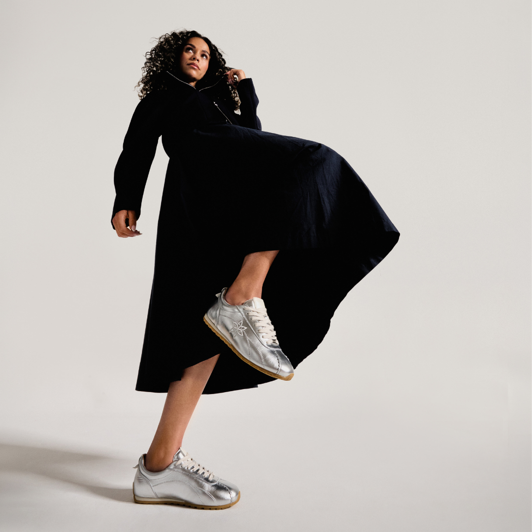 Aurora - Silver Leather Wide Fit Sneakers