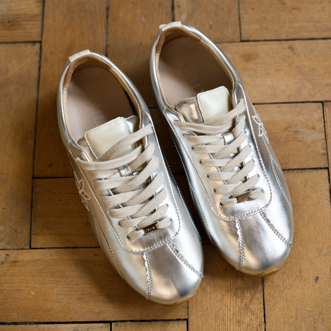 Aurora - Silver Leather Wide Fit Sneakers
