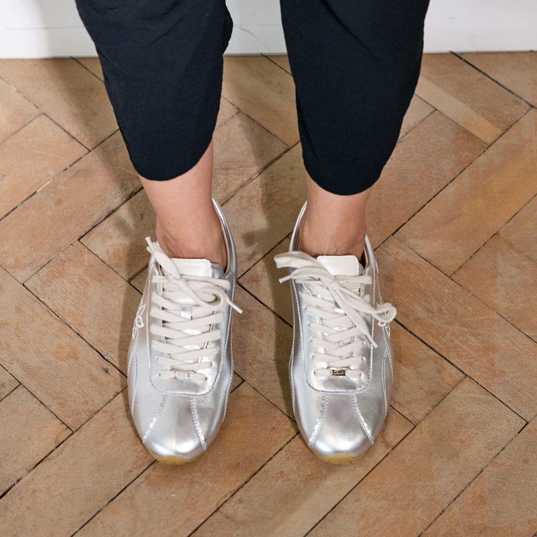 Aurora - Silver Leather Wide Fit Sneakers