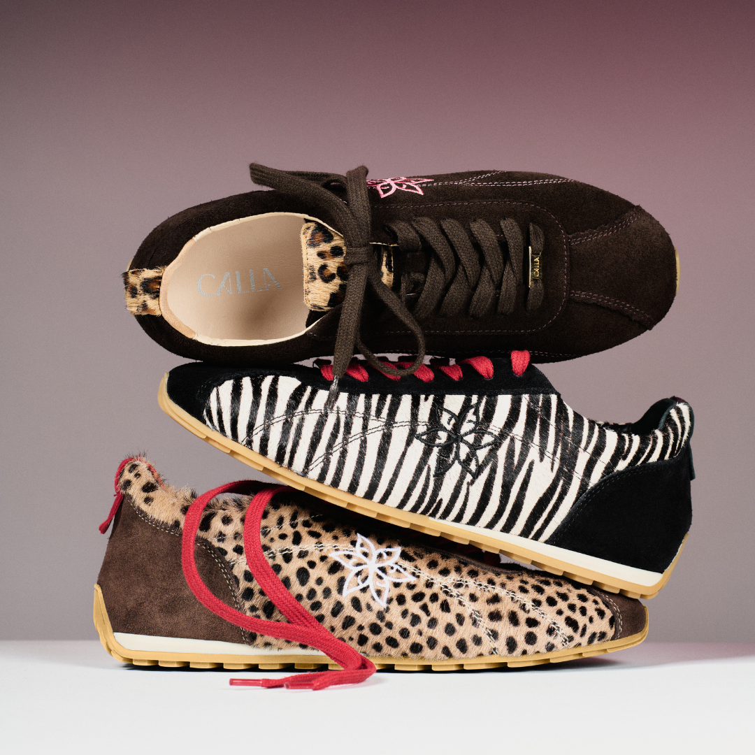 Aurora - Chocolate & Leopard Suede Wide Fit Sneakers