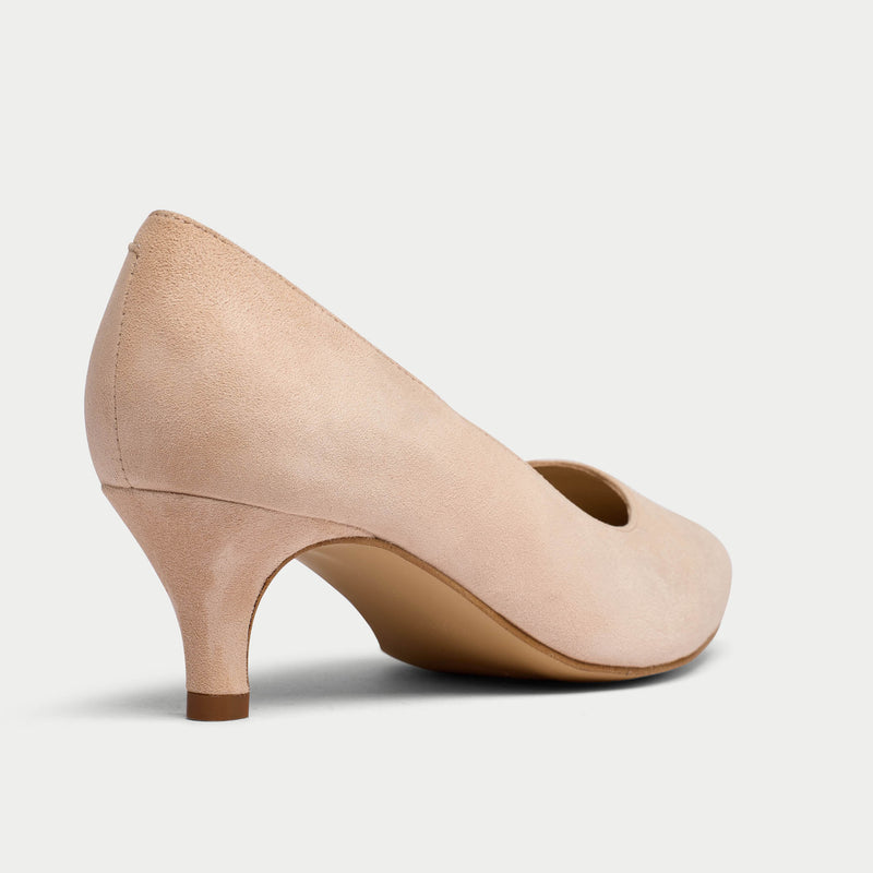 soft pink suede kitten heels for bunions back view