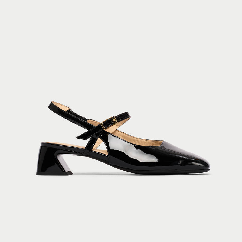 Betty - Black Patent Slingbacks