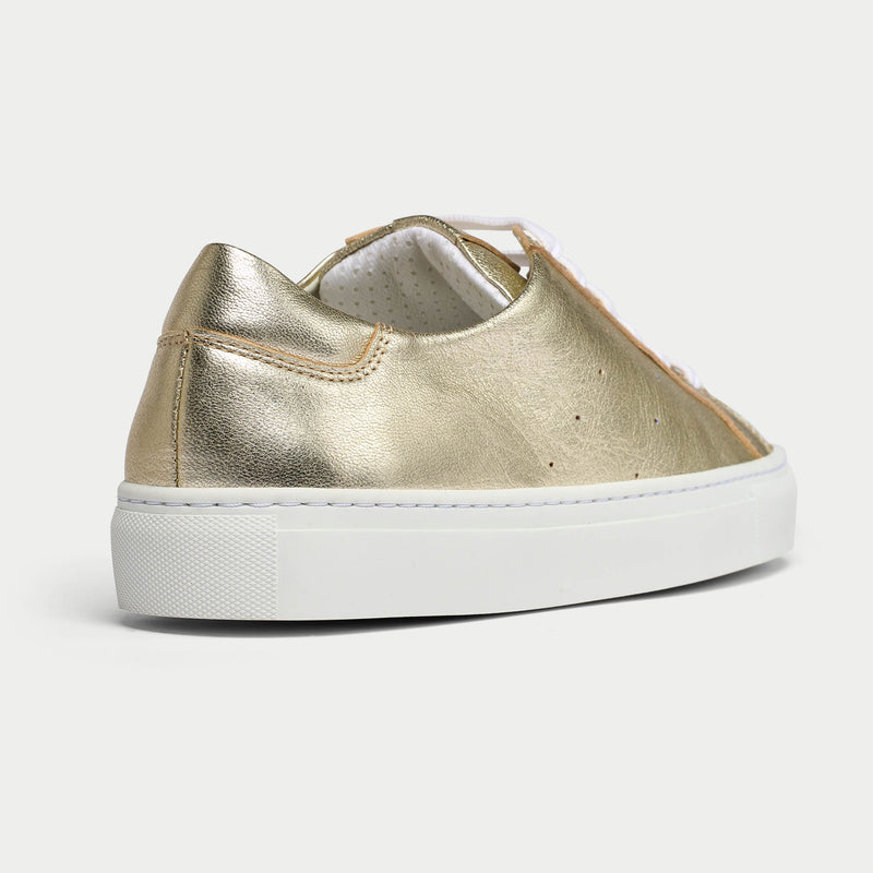 gold leather trainers for bunions back view
