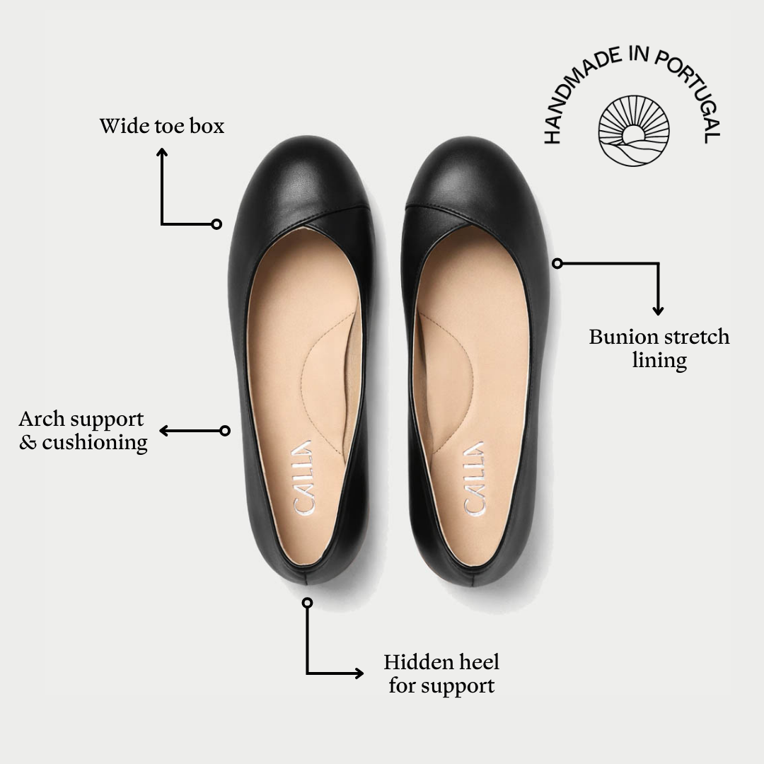 Charlotte - Black Leather Ballerinas