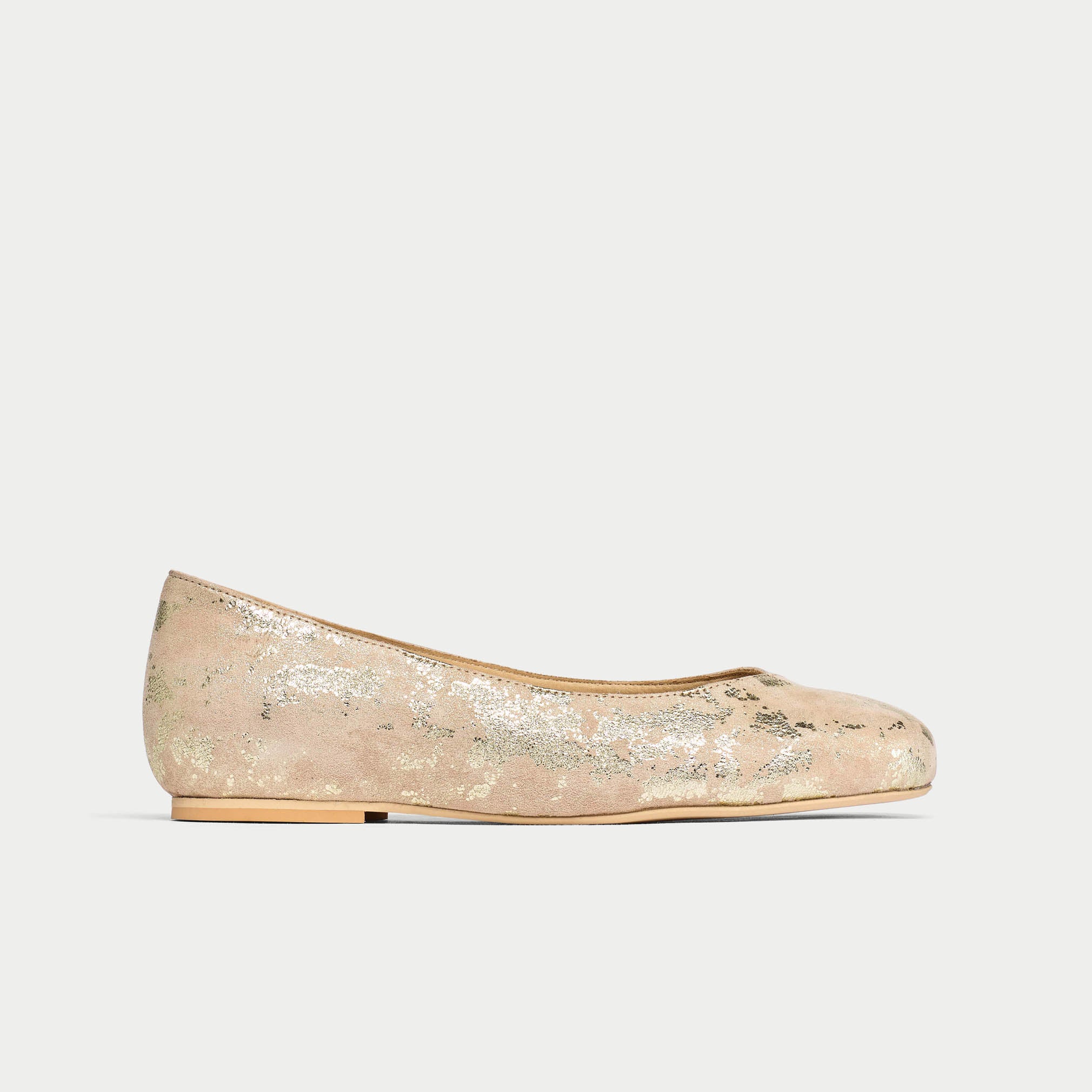 Charlotte - Textured Gold Suede Ballerinas