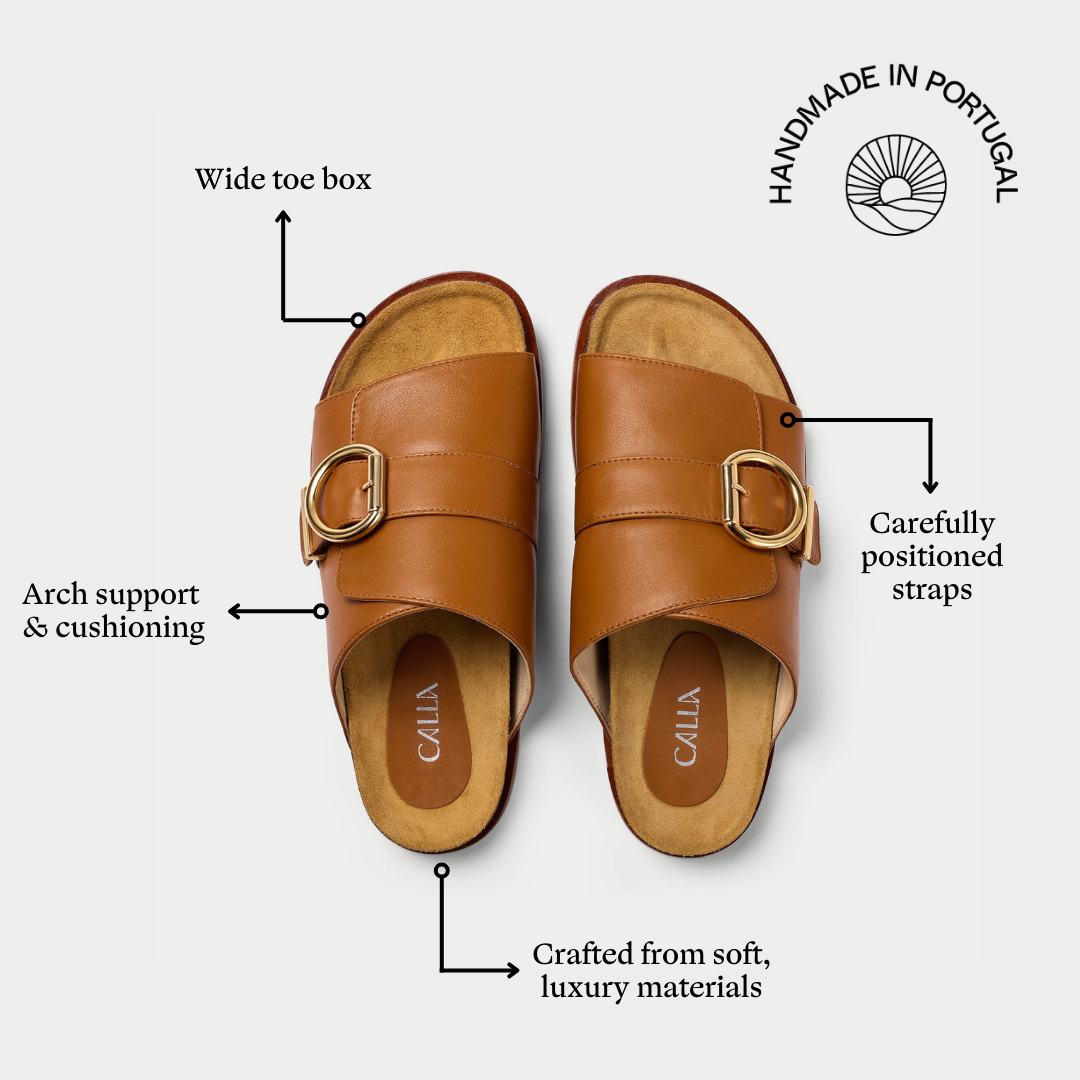 Clara camel leather sandals features