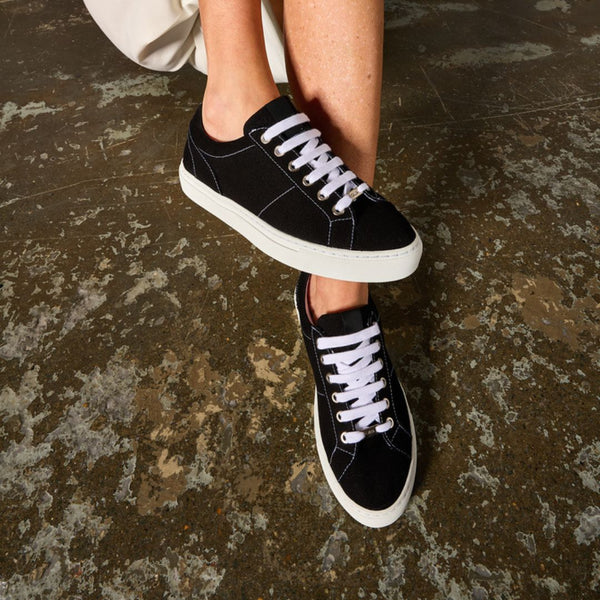 Calla | Luna | Black canvas vegan wide-fit flat sneaker