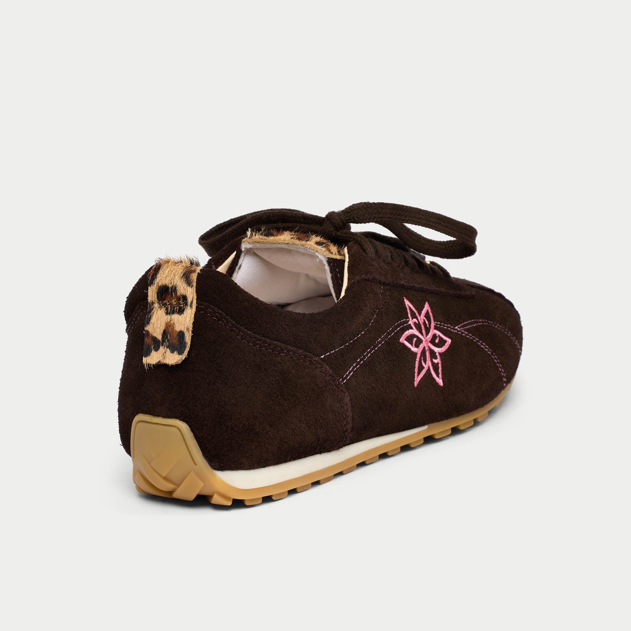 Aurora - Chocolate & Leopard Suede Wide Fit Sneakers