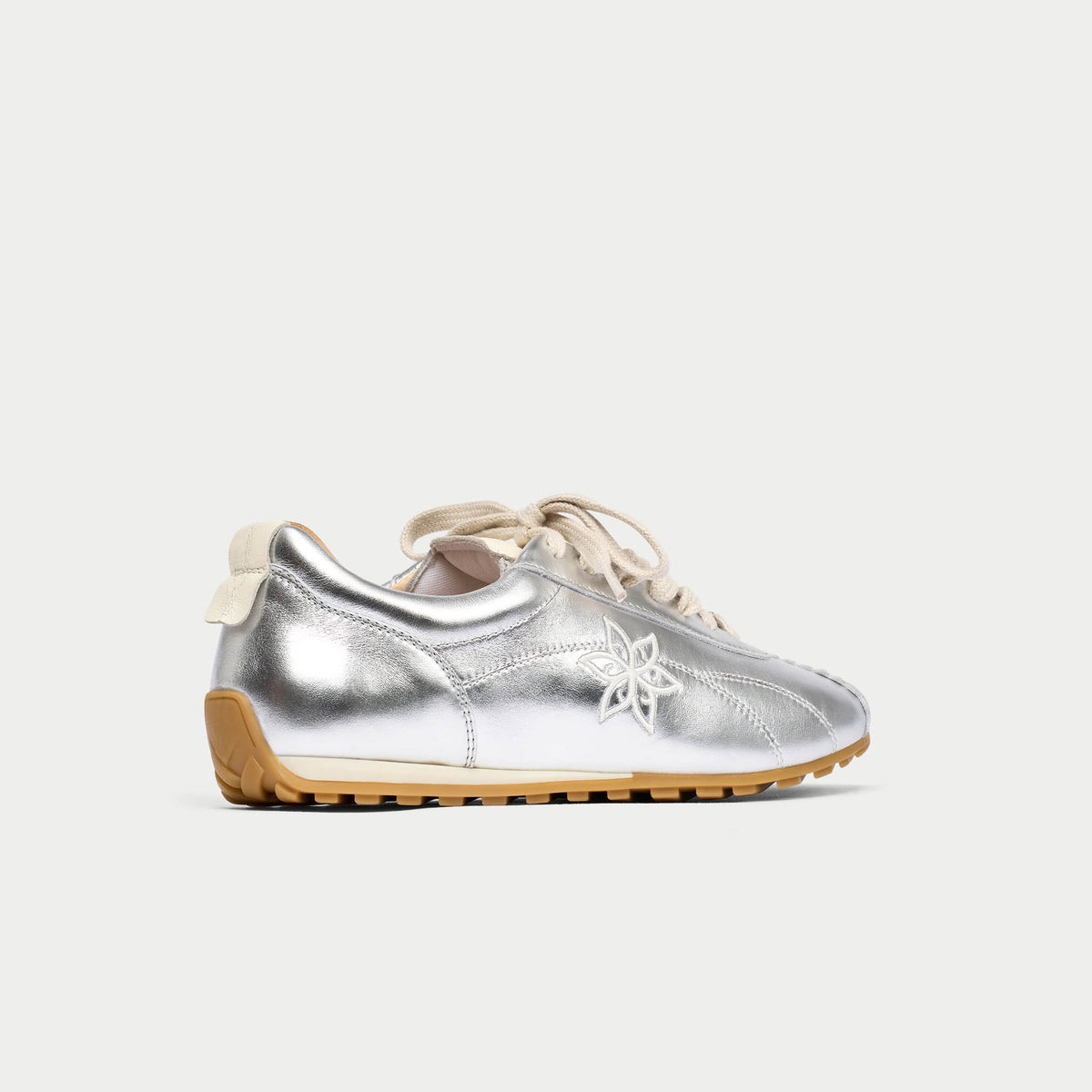 Aurora - Silver Leather Wide Fit Sneakers