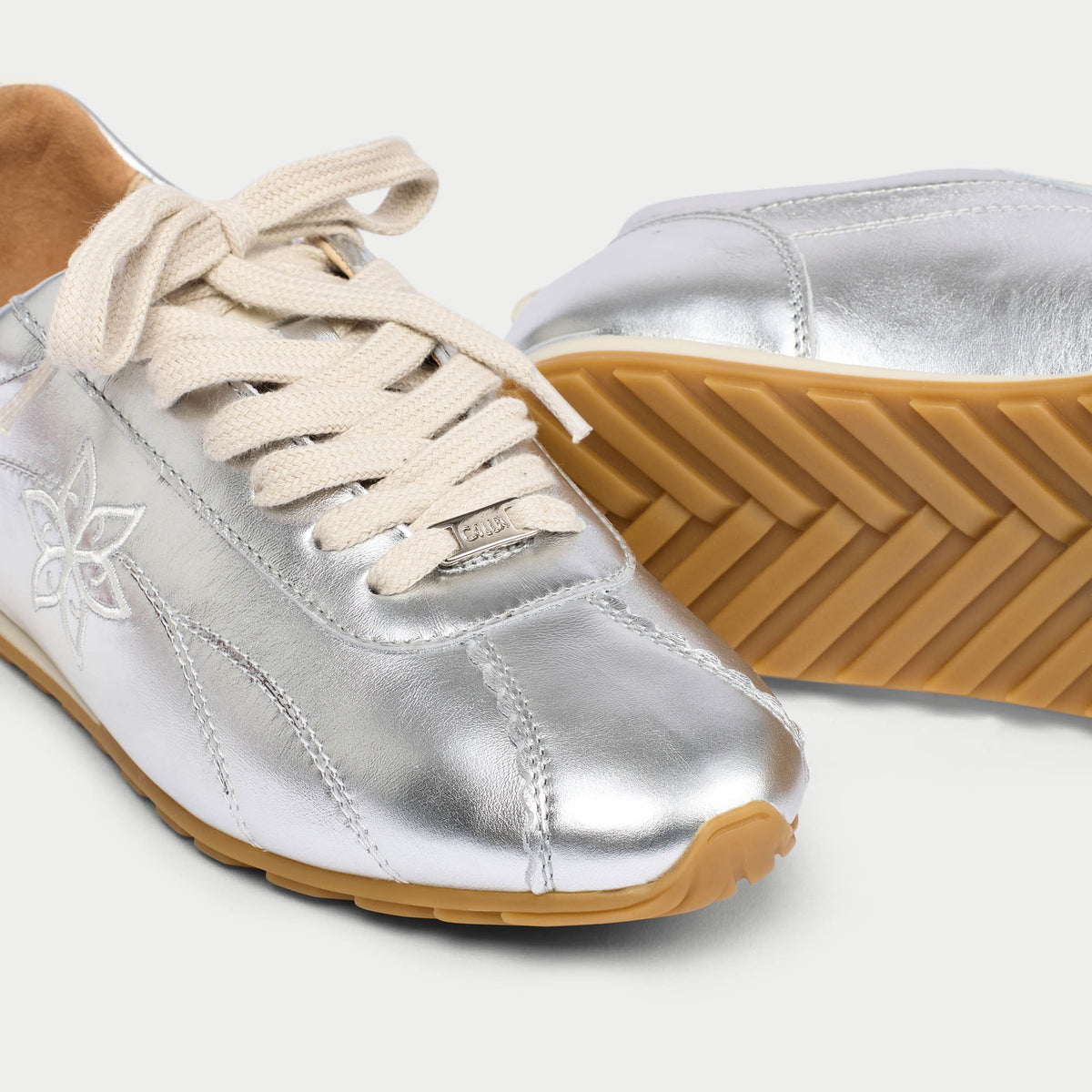 Aurora - Silver Leather Wide Fit Sneakers
