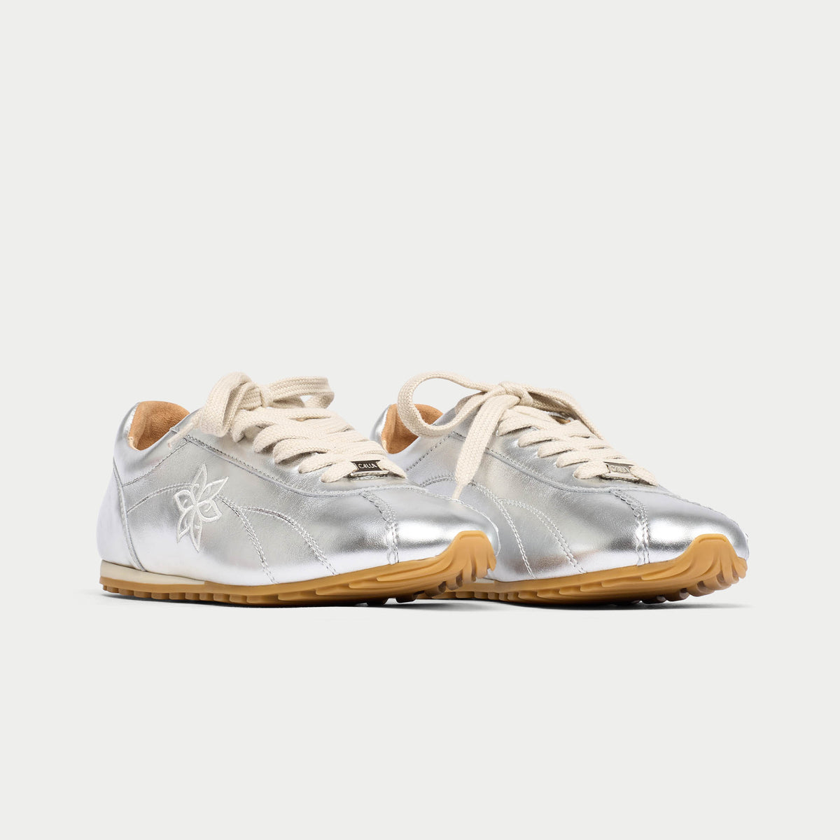 Aurora - Silver Leather Wide Fit Sneakers